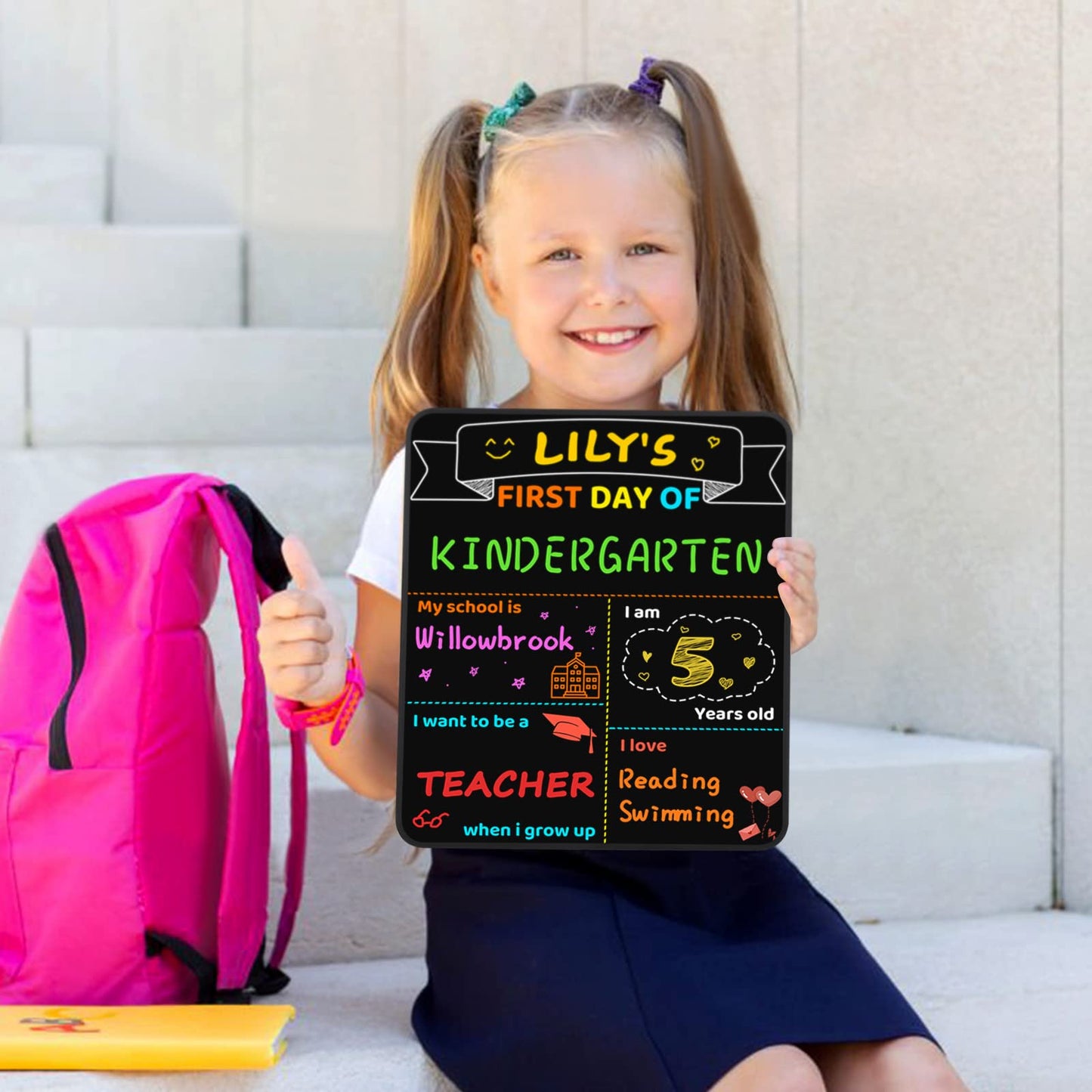 SKYDUE First Day and Last Day of School Chalkboard, 10" x 12" Double-Sided Chalkboard Sign for Kids,1st Day of School Sign, Reusable Back to School Photo Prop Commemorate Supplies