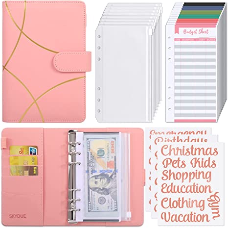 SKYDUE Budget Binder with Zipper Envelopes Money Organizer for Cash