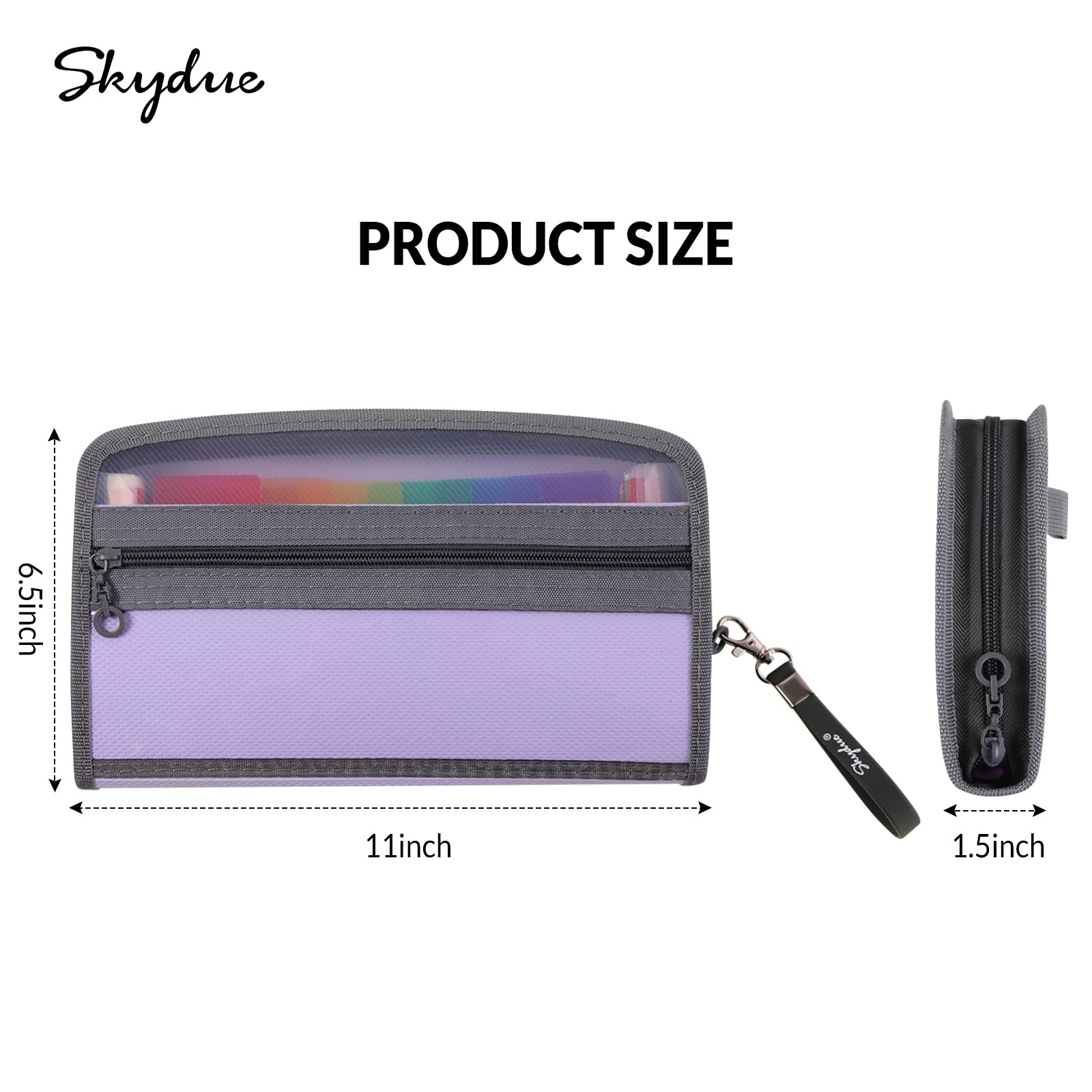 SKYDUE Small Accordion File Organizer，13 Pocket Receipt Coupon Organizer with Rainbow Labels ，Expanding File Folder for Glove Box, Zipper Closure, 11*6 Inches ( Purple)