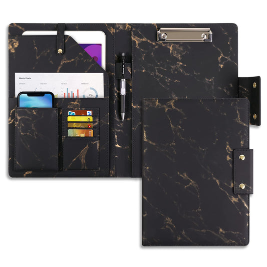 SKYDUE Padfolio, Leather Portfolio for Women 9.5" x 13", Portfolio Organizer with Letter/A4 Size Clipboard, Tablet/Phone Sleeve, Card Pockets