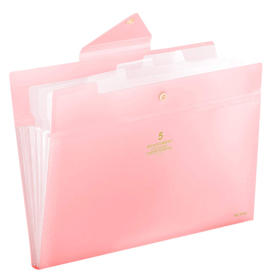 SKYDUE Expanding File Folders 5 Pockets File Folder with Snap Closure A4 and Letter Size Accordion Document Paper Organizer for Home School Office