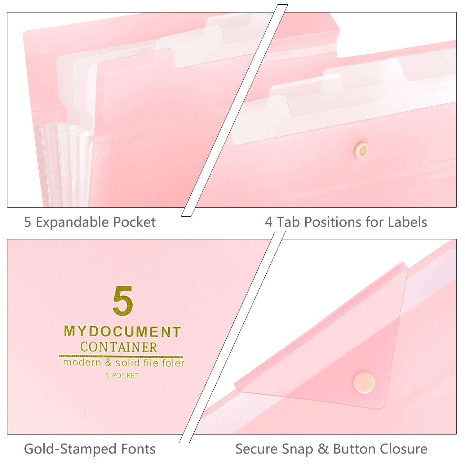 SKYDUE Expanding File Folders 5 Pockets File Folder with Snap Closure A4 and Letter Size Accordion Document Paper Organizer for Home School Office