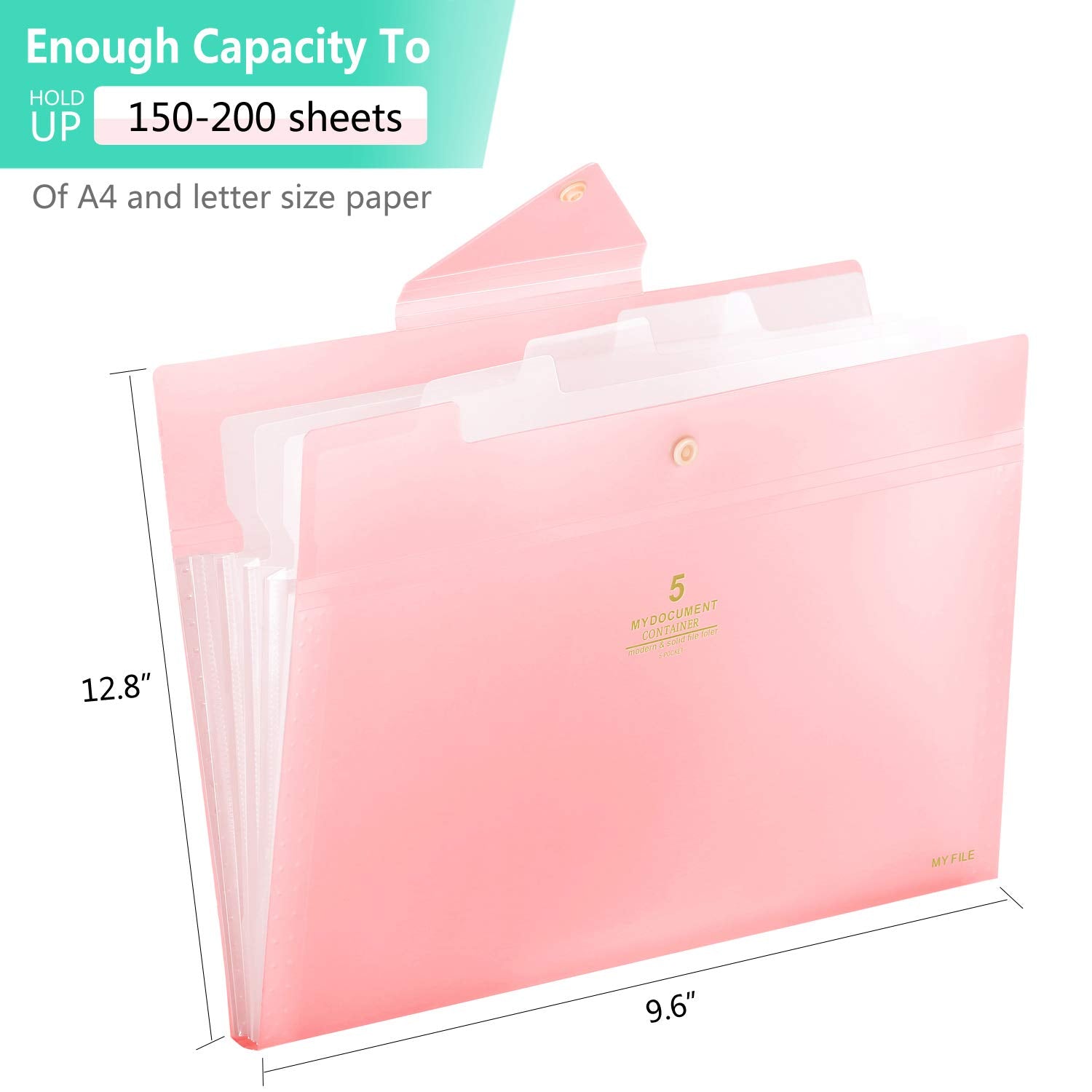 SKYDUE Expanding File Folders 5 Pockets File Folder with Snap Closure A4 and Letter Size Accordion Document Paper Organizer for Home School Office