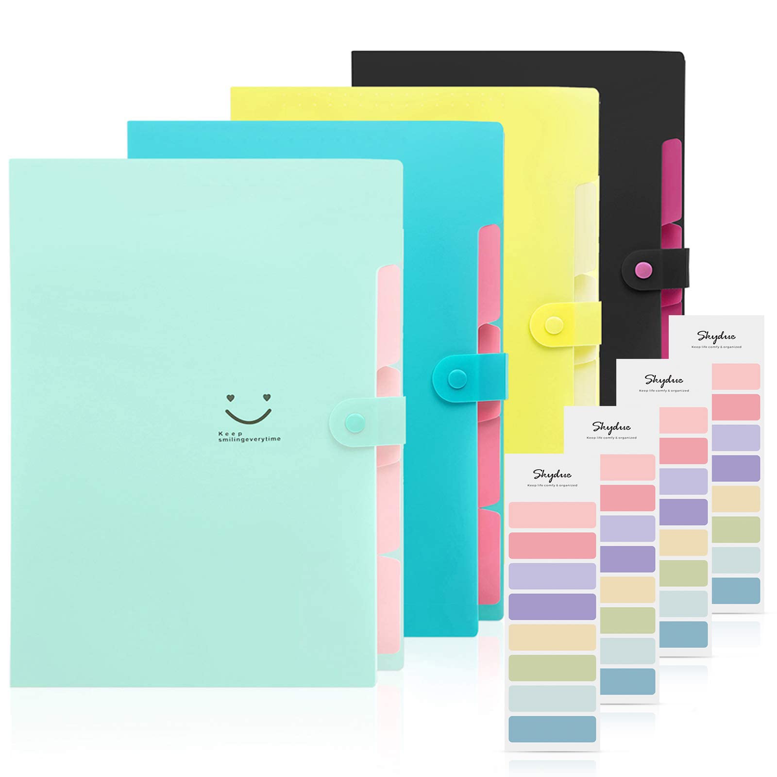 SKYDUE 4 Packs Expanding File Folder with 32 Labels,5 Pockets A4 Letter Size Accordion Folder Paper Organizer for School and Office