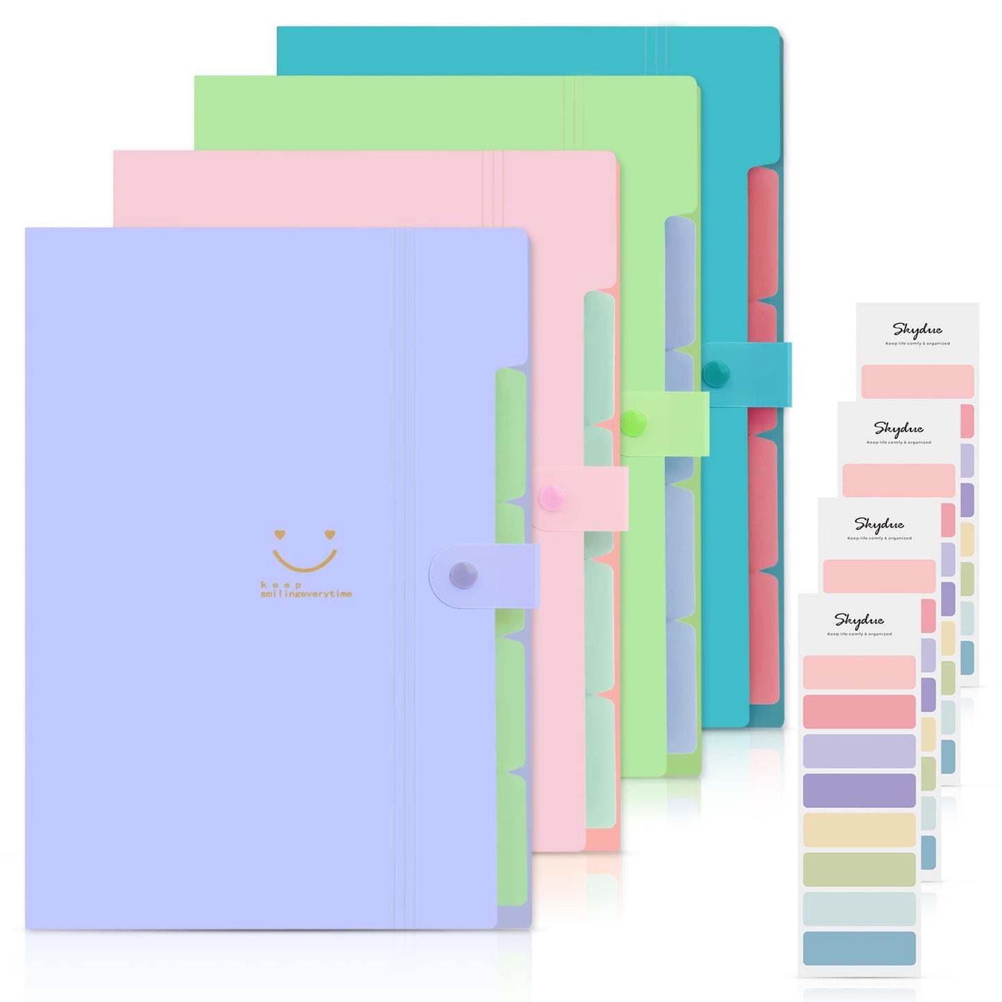 SKYDUE 4 Packs Expanding File Folder with 32 Labels,5 Pockets A4 Letter Size Accordion Folder Paper Organizer for School and Office