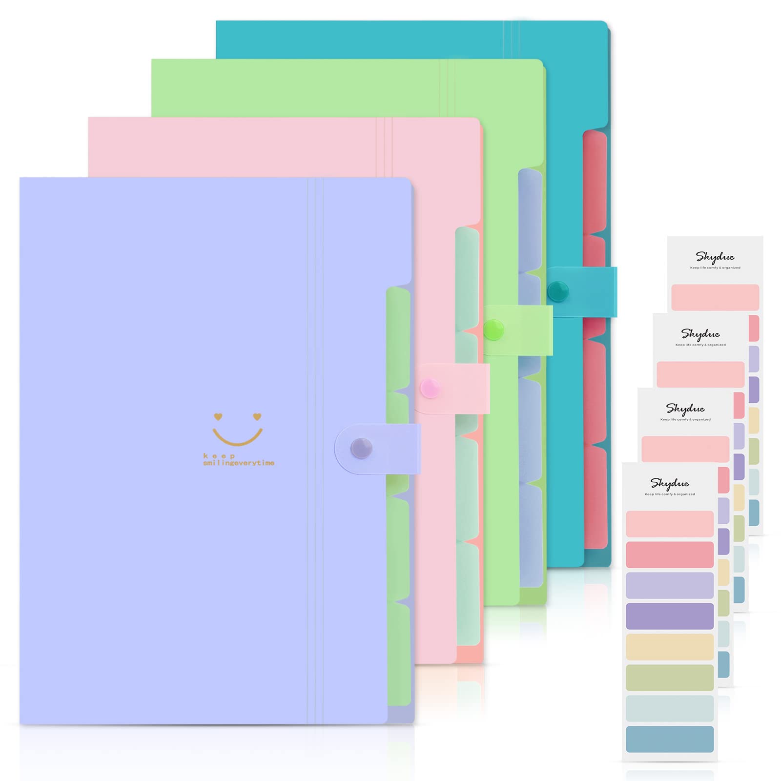 SKYDUE 4 Packs Expanding File Folder with 32 Labels,5 Pockets A4 Letter Size Accordion Folder Paper Organizer for School and Office