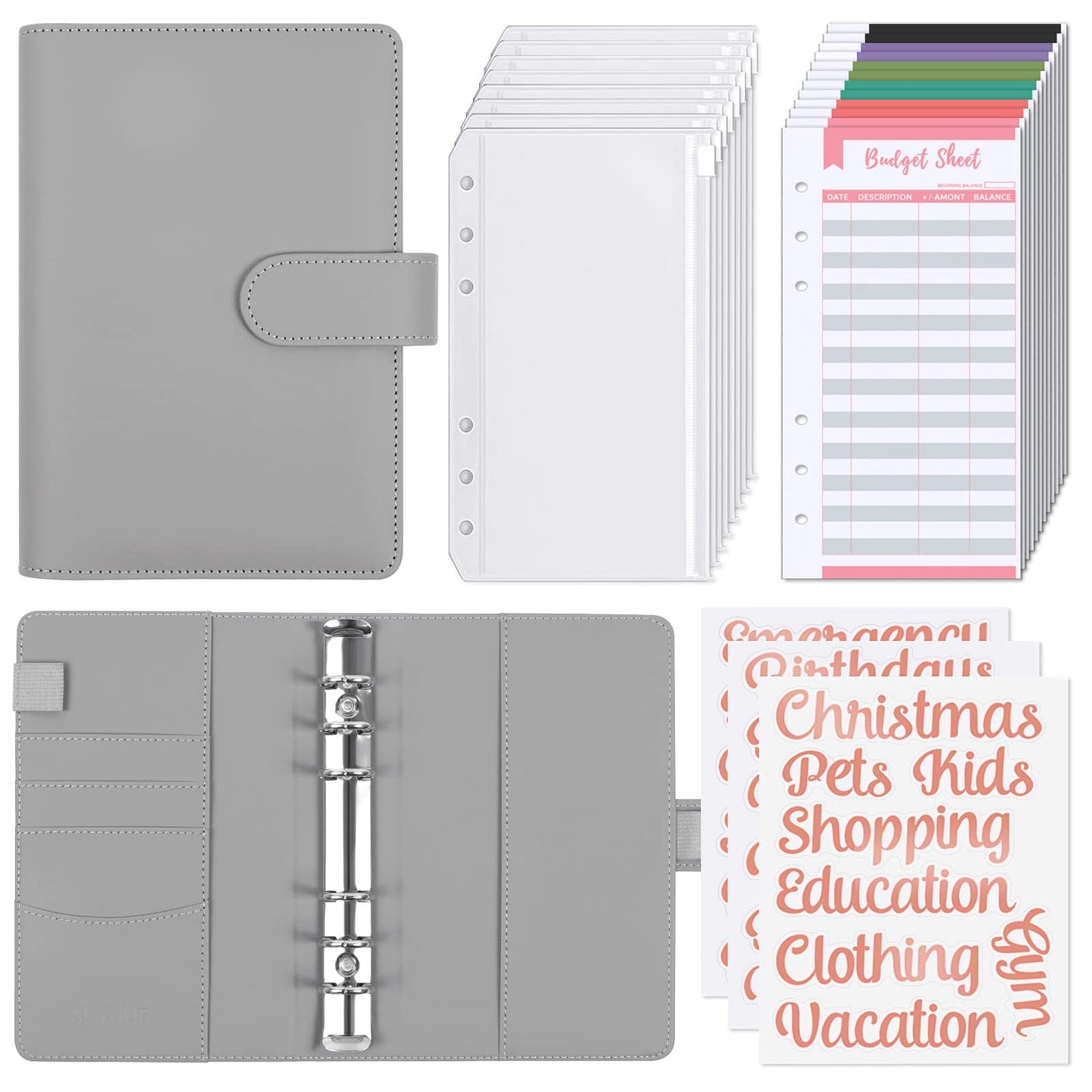 SKYDUE A6 Budget Binder,Money Organizer for Cash with 8pcs Zipper Enve skydue-a6-budget-binder-money-organizer-for-cash-with-8pcs-zipper-enve